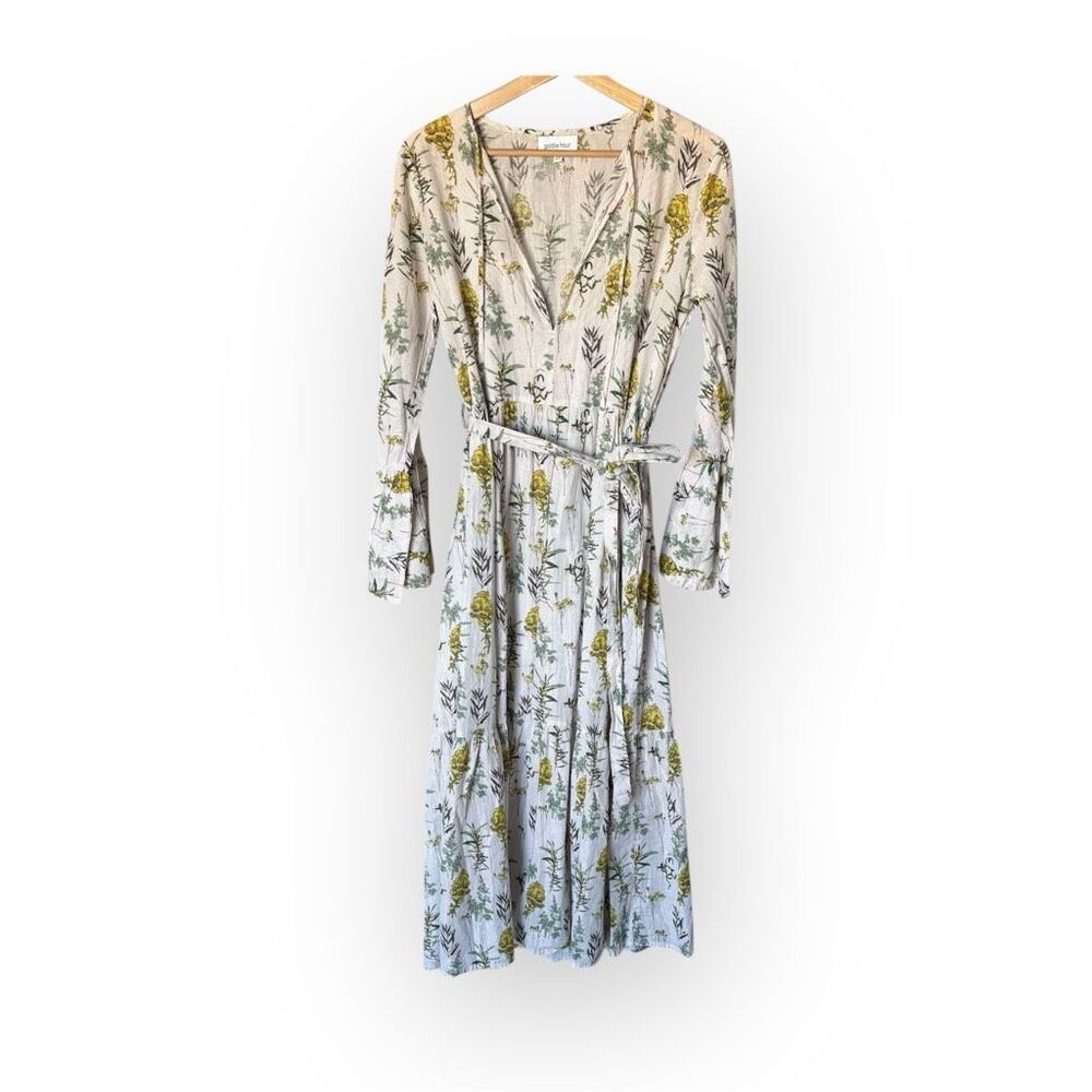 Golden Hour Maxi Long Sleeve Floral Ivory Unlined Dress One Size Vacation